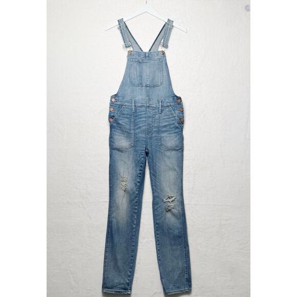 MADEWELL Skinny Denim Overalls Stretch Faded Distressed Blue Denim C2166 Sz S - Picture 2 of 11
